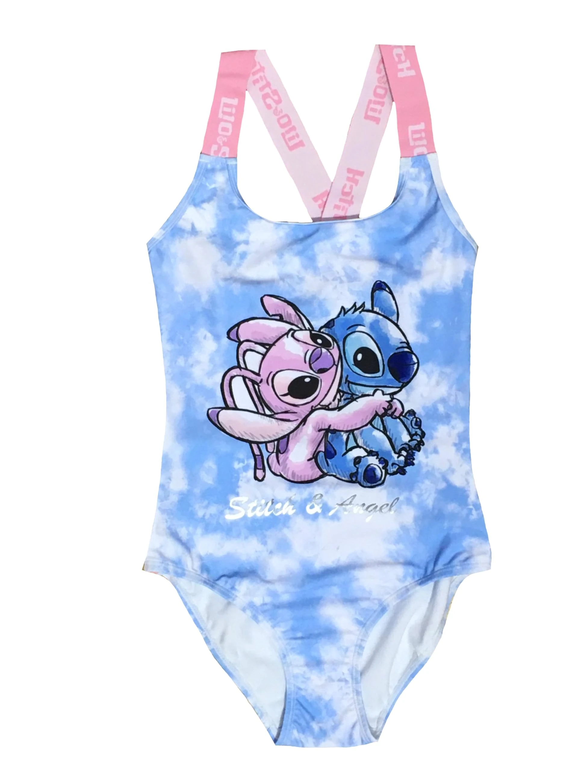 Disney Lilo & Stitch Girls Swimming Costume, One Piece Swimsuit, Kids Swimwear Featuring Stitch & Angel, Blue, Age 9-10 Years