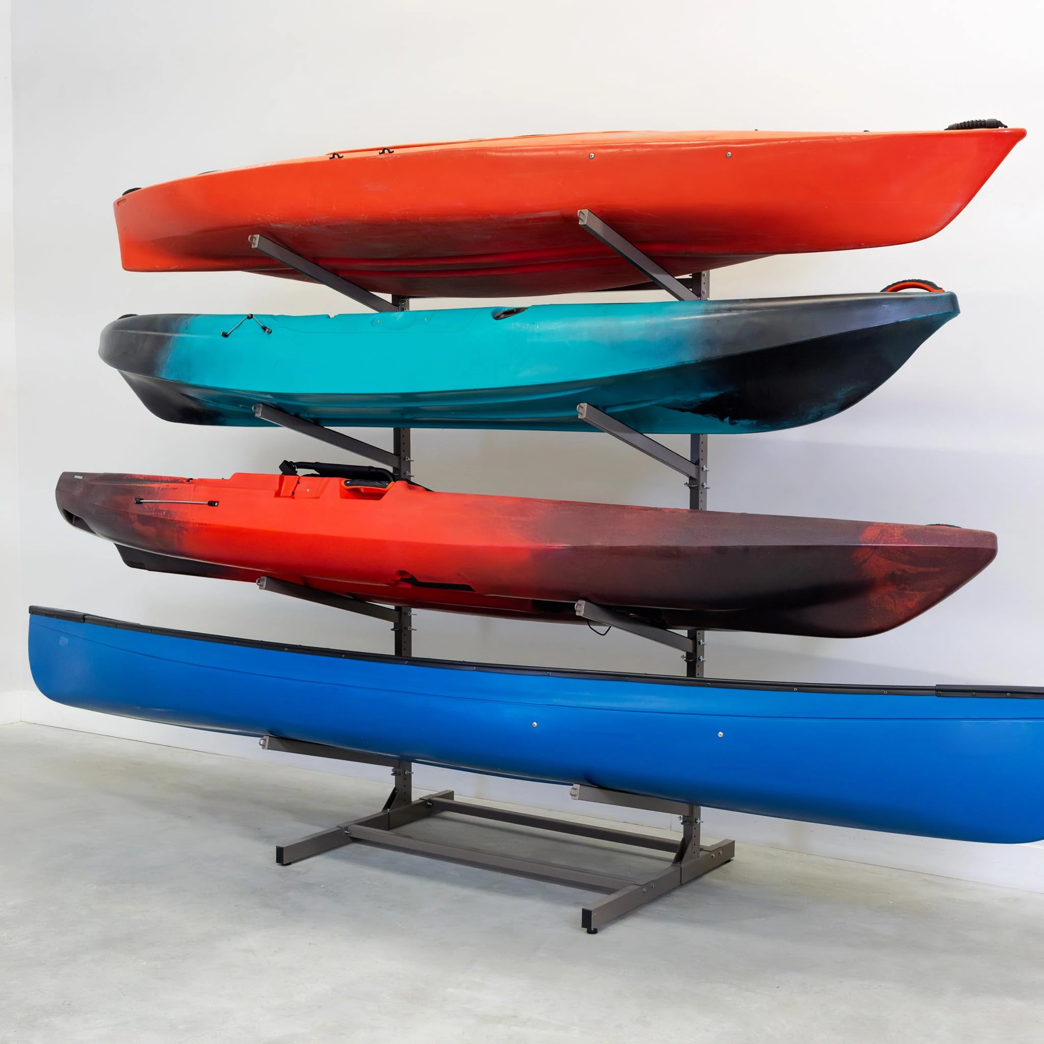 Teal Triangle Freestanding Kayak Storage Rack - Storage Rack for 4 Kayaks or Canoes - Premium Kayak Stand for Outdoor and Indoor - Adjustable Kayak Holder and Canoe Storage Stand