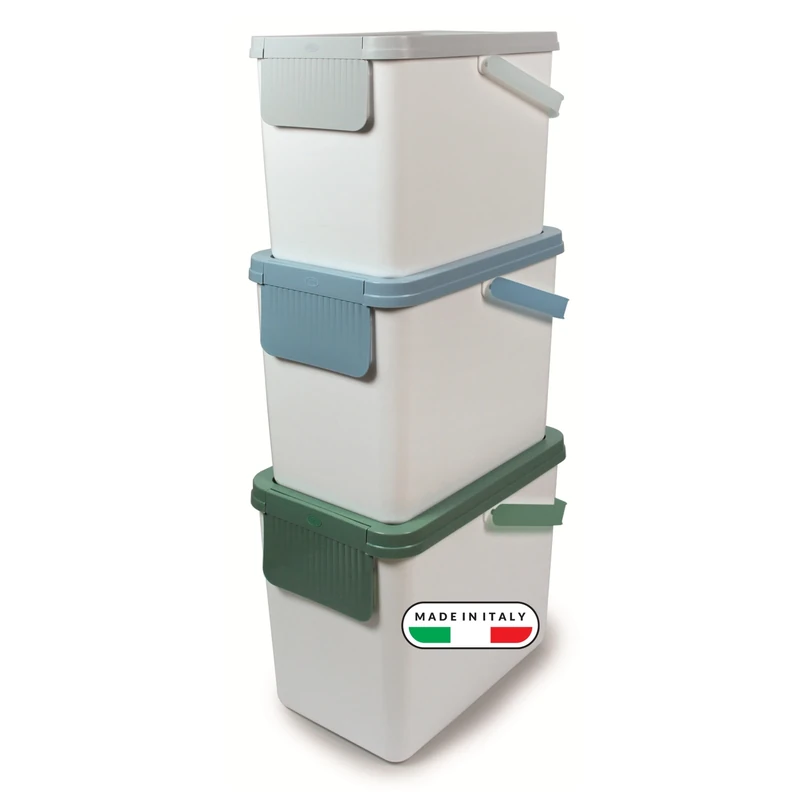 Snips Set of 3 Recycling Bins for Separate Waste Collection 3 x 25 liters, Waste Bins Kitchen, White Color, Rubbish Bin 26 x 36 x 50 cm, Made in Italy, 0% BPA and phthalate-free.