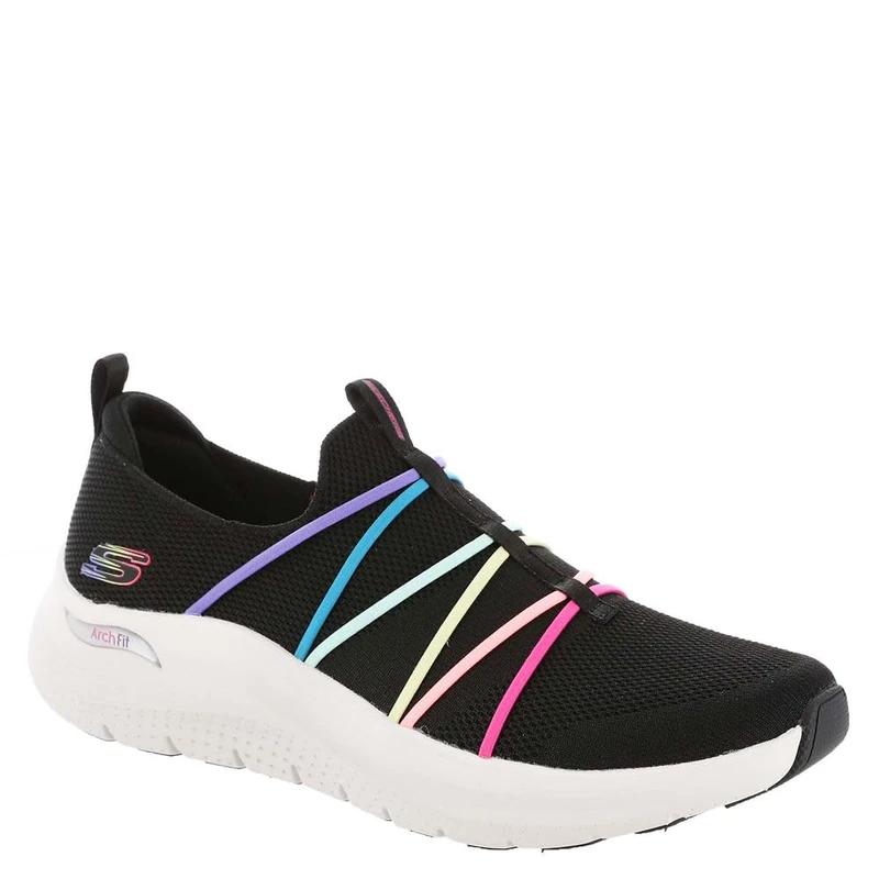 Skechers Women's Arch Fit 2.0-Colorful Road Sneaker, Bkmt=Black/Multi, 2 UK