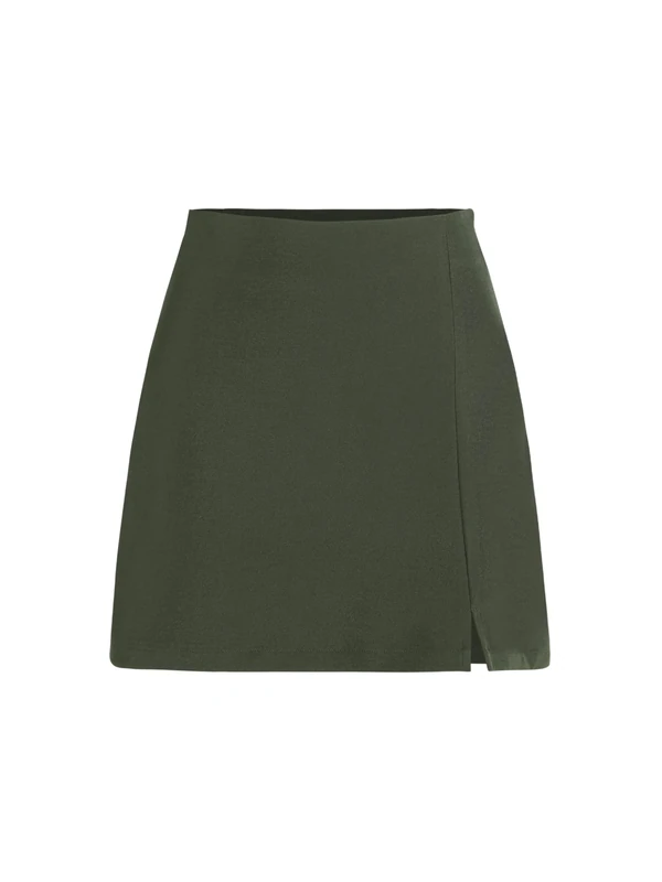 Cider Mini Skirt High Waist Zip Up Split Bodycon Fitted Party A Line Skirt, Green, M