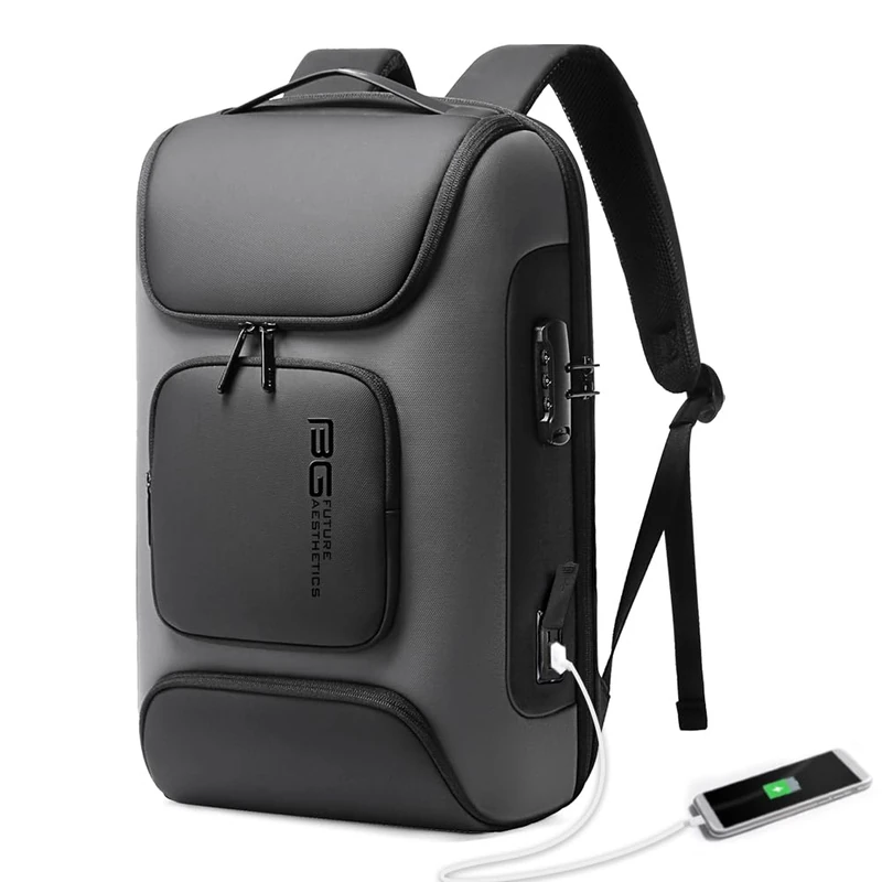 BANGE Anti Theft Backpack with USB charging Port,Lightweight Business Backpack for Men and Women…, Grey(plus), M, Laptop