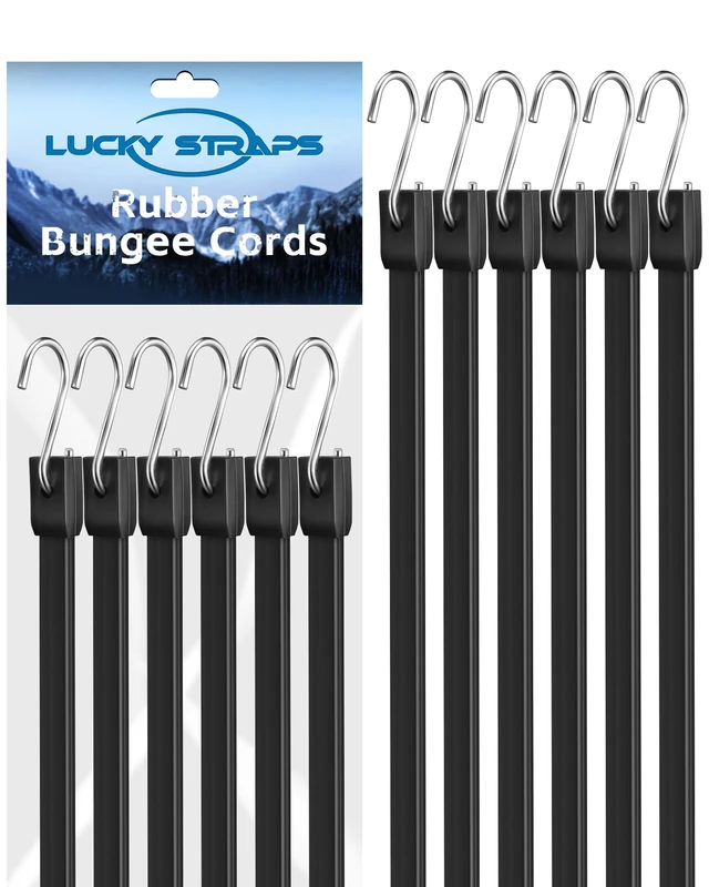 18 Inch Rubber Bungee Cords Heavy Duty Outdoor, Black Bungee Straps with Upgraded Hooks, Weatherproof Tarp Straps with 1.9X Max Stretch & 100% Rubber for Cargo, Van, Truck, Motorcycle, etc (12 Pcs)