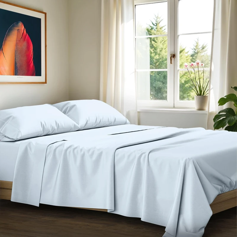 Ashton Sheets 100% Egyptian Cotton Sheets Queen Size - Luxury 1200 Series High Thread Count Queen Size Sheets (4 PC, Light Blue), 17" Deep Pocket, Cooling, Sateen Hotel Bedding - Signature Collection