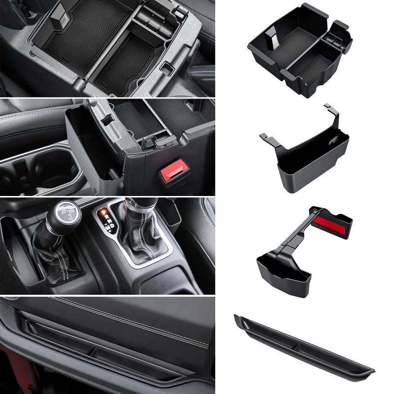 Eamplest 4PCS Center Console Organizer for 2024 2025 Jeep Wrangler JL JLU 4XE and Gladiator JT Accessories Gear Shift Side Tray Organizer,Hanging Armrest Storage Box