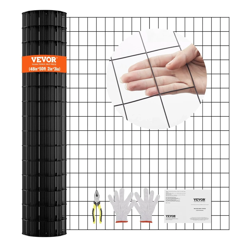 VEVOR Hardware Cloth, 48'' x 50' Galvanized Wire Mesh Roll, 16 Gauge Chicken Wire Fence Roll, Vinyl Coating Metal Wire Mesh for Chicken Coop Barrier, Rabbit Snake Fences, Poultry Enclosures