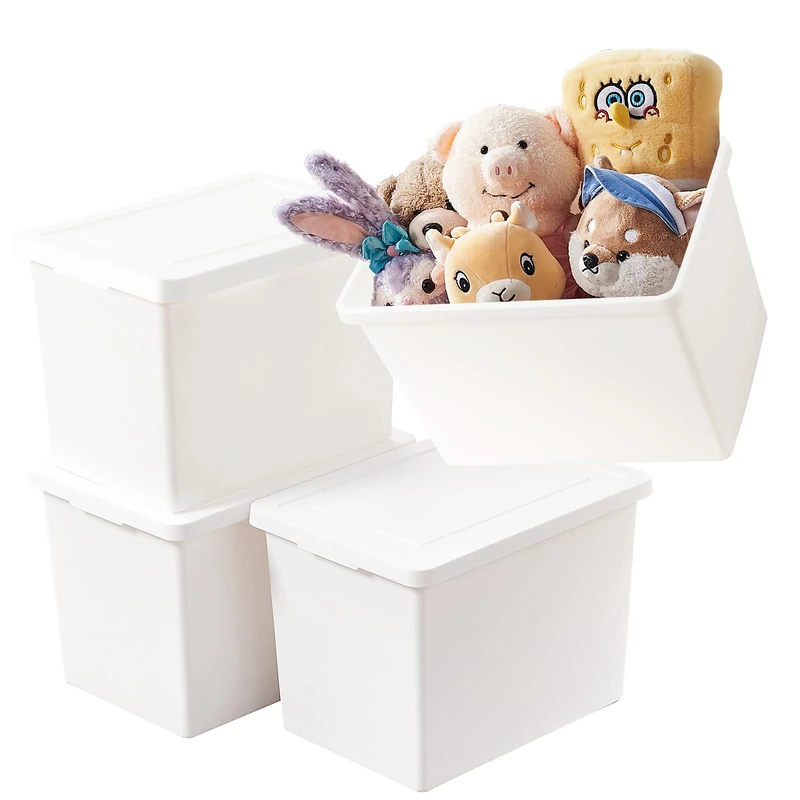 Yishyfier 27 Quart White Storage Bins with lids,Stackable Plastic Boxes Set of 4,Storage Box with handle for Organizing Snacks, Crafts,Crafts, Tools,books(white, 4XL)