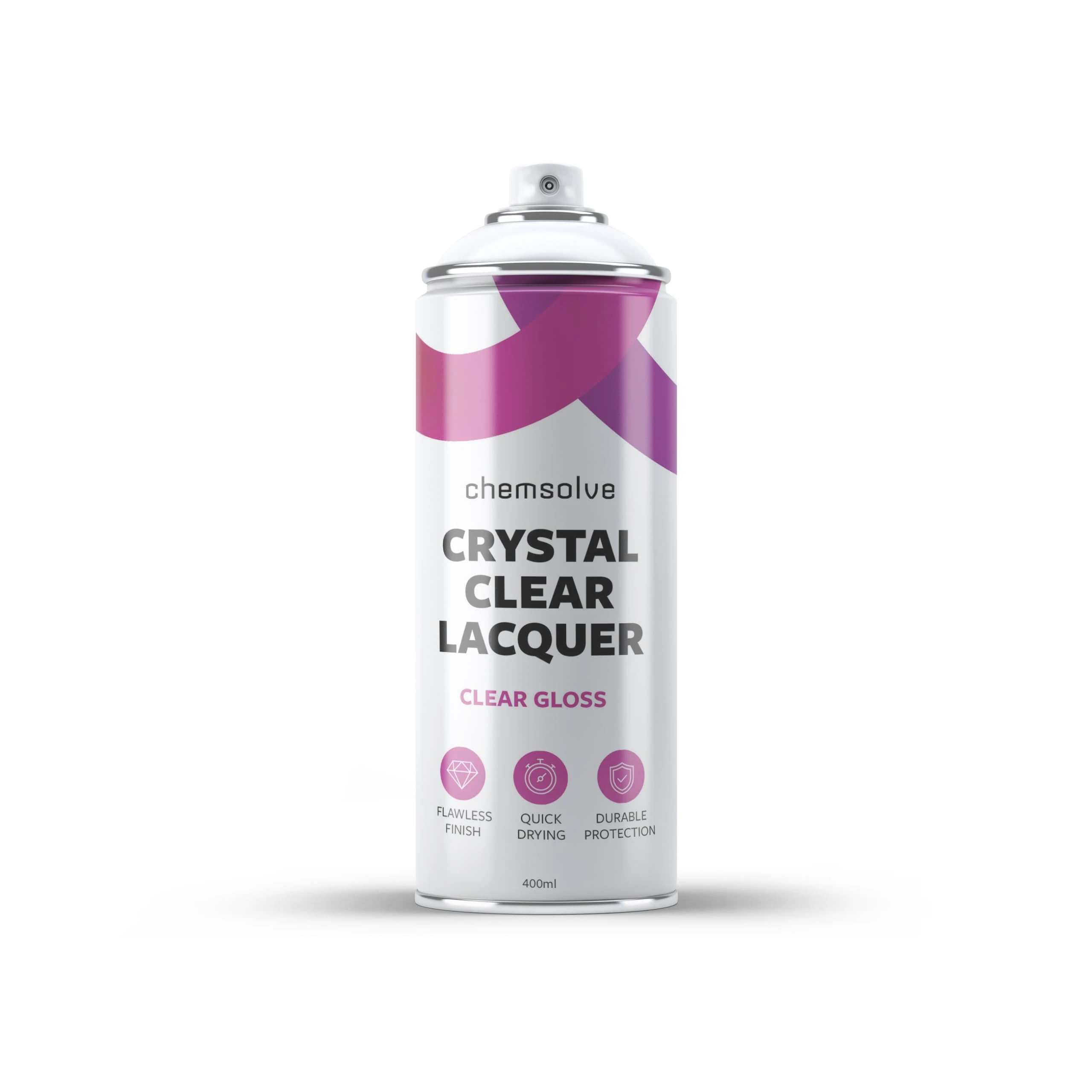 Chemsolve / 1 x 400ml / Crystal Clear Lacquer Spray / Clear Gloss / Flawless Clear Lacquer / Interior & Exterior Surfaces for Wood, Glass, Ceramics, Metal, Plastics