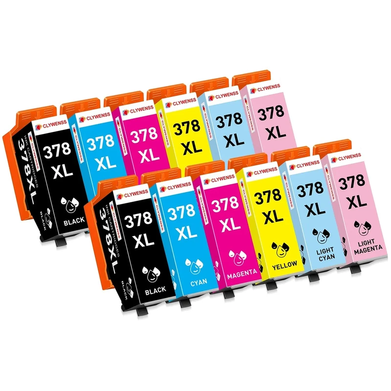 Clywenss 12-Pack 378XL Ink Cartridges Multipack Compatible with Epson 378XL 378 XL for Expression Photo XP-8700 XP-8500 XP8700 XP8500 XP-8505 XP-8600 XP-8605 XP-8800 XP-8805 Printer (BK C M Y LC LM)