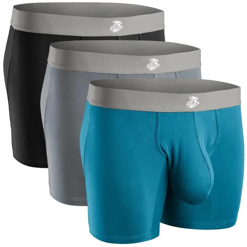 Real Men Bulge Enhancing Pouch Underwear for Men – 1, 3 and 6 Pack Set - Modal Boxer Briefs ABCD Pouch, 3pk 7in Black/Blue/Gray, M