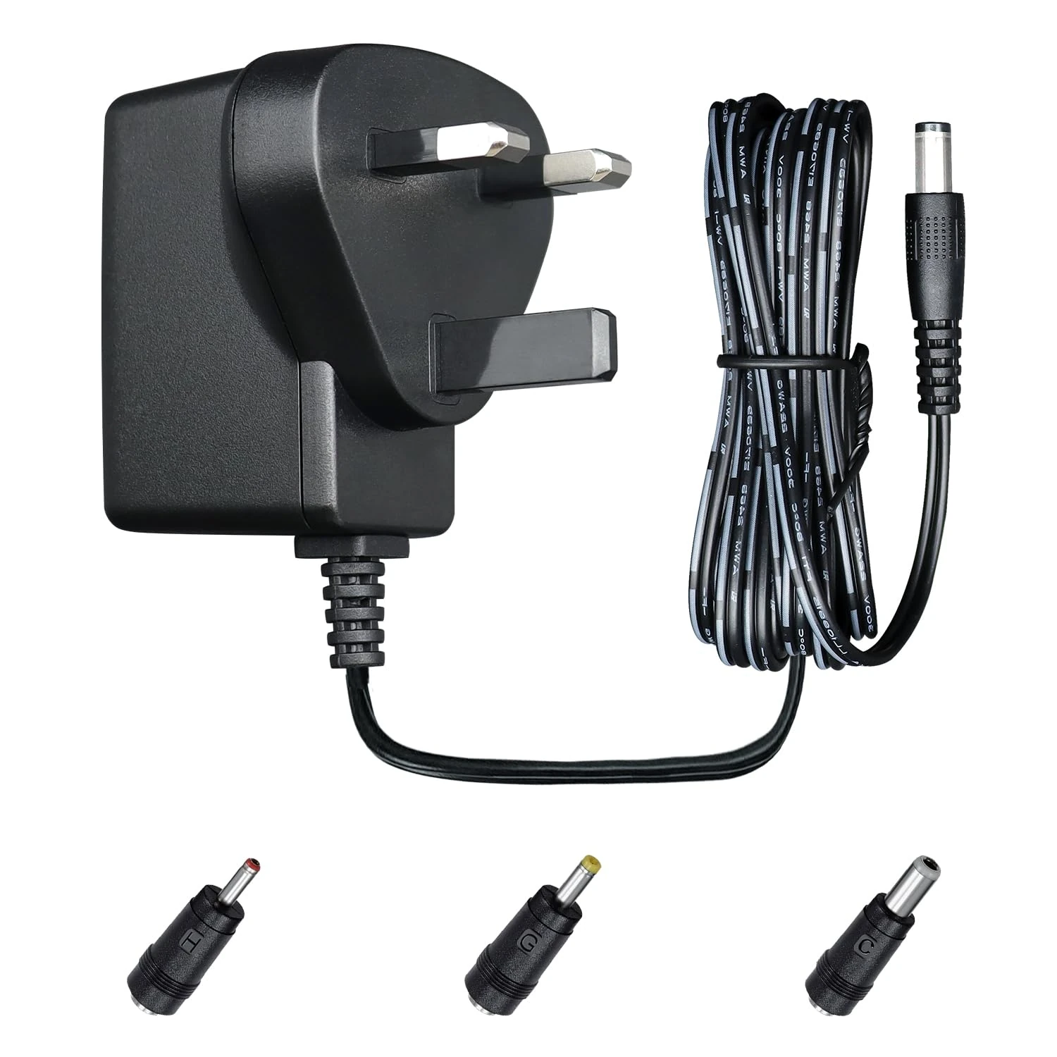 12V 0.5A 6W 1.8M Long Power Supply Adapter, AC DC Switching Adapter (Input 100-240V, Output 12Volt 0.5Amp 500mA), Wall Mount Transformer Plug with 3 Interchangeable Adapter Jacks, UKCA Listed