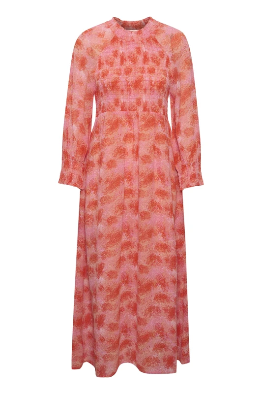 InWear Women's Maxi Dress Round Neck Long Sleeves Smock Top Regular Fit, Pink Dancing Wall, 12 - Image 1
