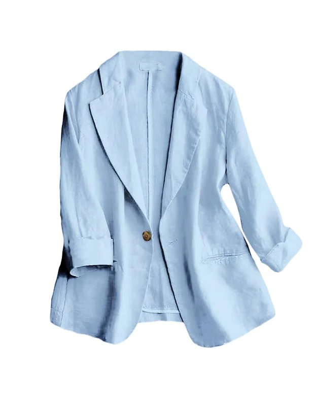 IDEALSANXUN Linen Blazer Women 3/4 Sleeve Lightweight Spring Summer Blazer Jackets, Light Blue, M