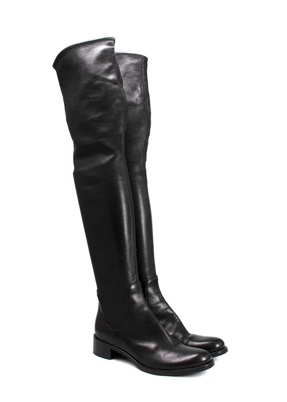 Prada Pre-Loved Over-The-Knee Black Stretch Leather Boots