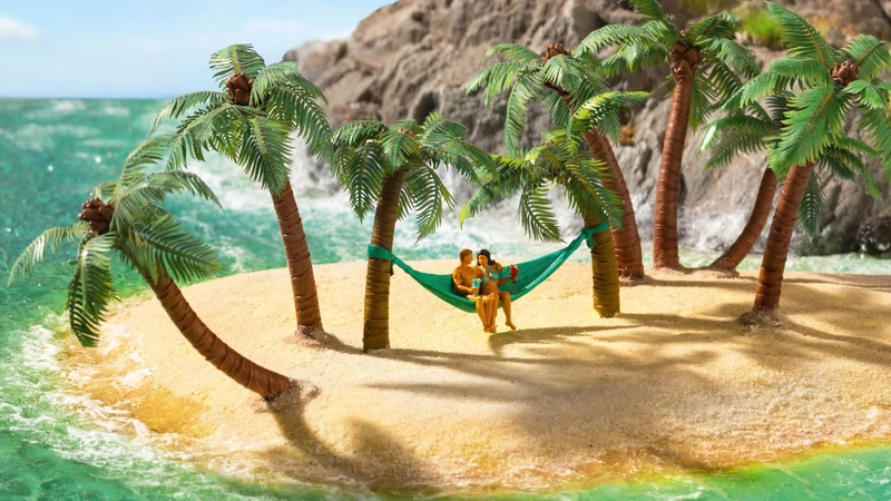 NOCH Micro-Motion Palm Trees with Hammock, Romantic Model with Movable Hammock, 8 x 8 x 8.5 cm for Track H0 - Image 1