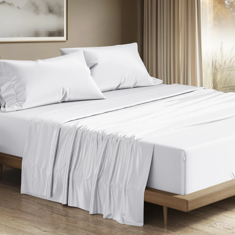THREAD SPREAD 100% Egyptian Cotton Sheets California King Size - 1200 Thread Count Cal King Size Sheets Set, 4 PC Luxury Bedsheet (White), Soft, Cooling, 17" Deep Pocket Sateen Weave Bedsheet Set
