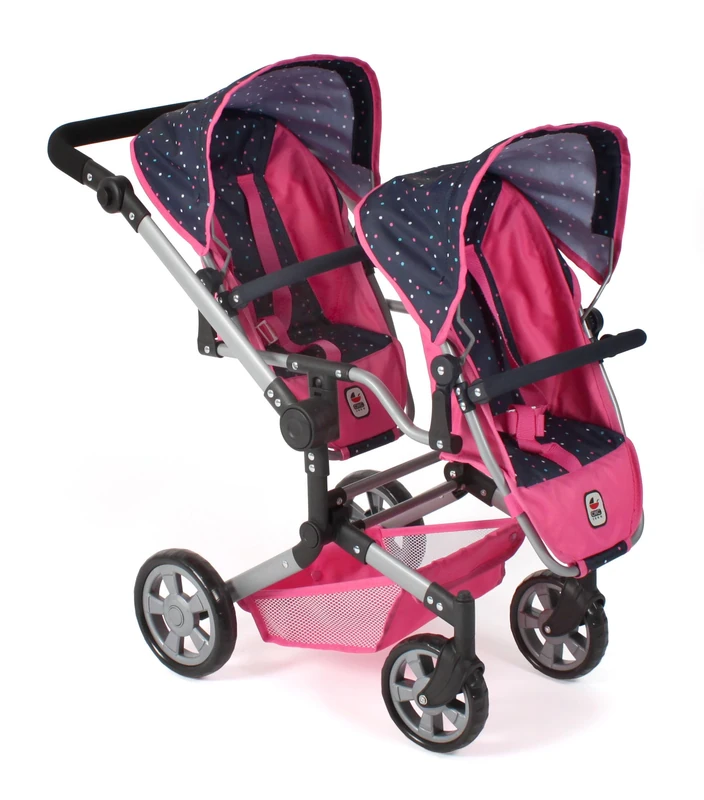 Bayer Chic 2000 - Linus Duo Doll's Pram, Twin Doll's Pram for Children from 4 to 8 Years, Tandem Doll's Pram, Confetti, Pink, 690-84