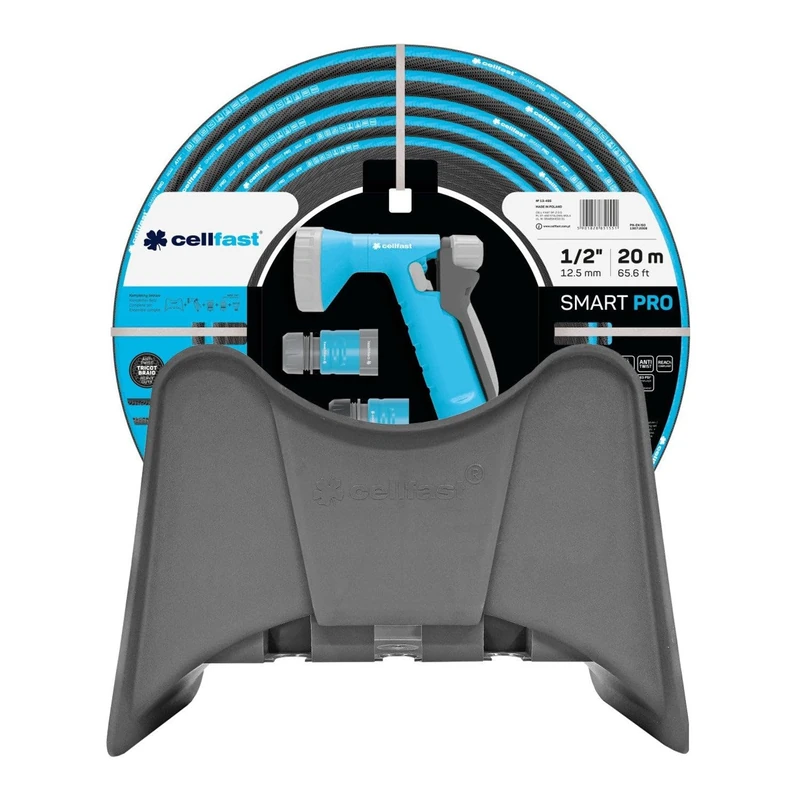 Cellfast Smart Pro ATS 1/2" 20m Hose Set with Wall Mount for Garden Hose, 4 Layers 1/2" Hose, Gun Sprayer, 2 x Quick Connector, Universal Connection