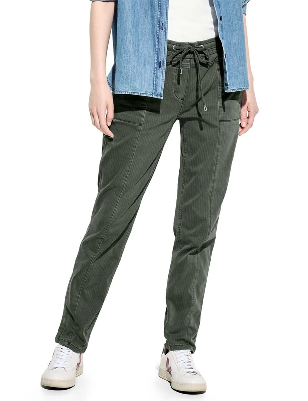 Cecil Women's B377592 Striped Trousers, Cool Khaki, XXL / 30L