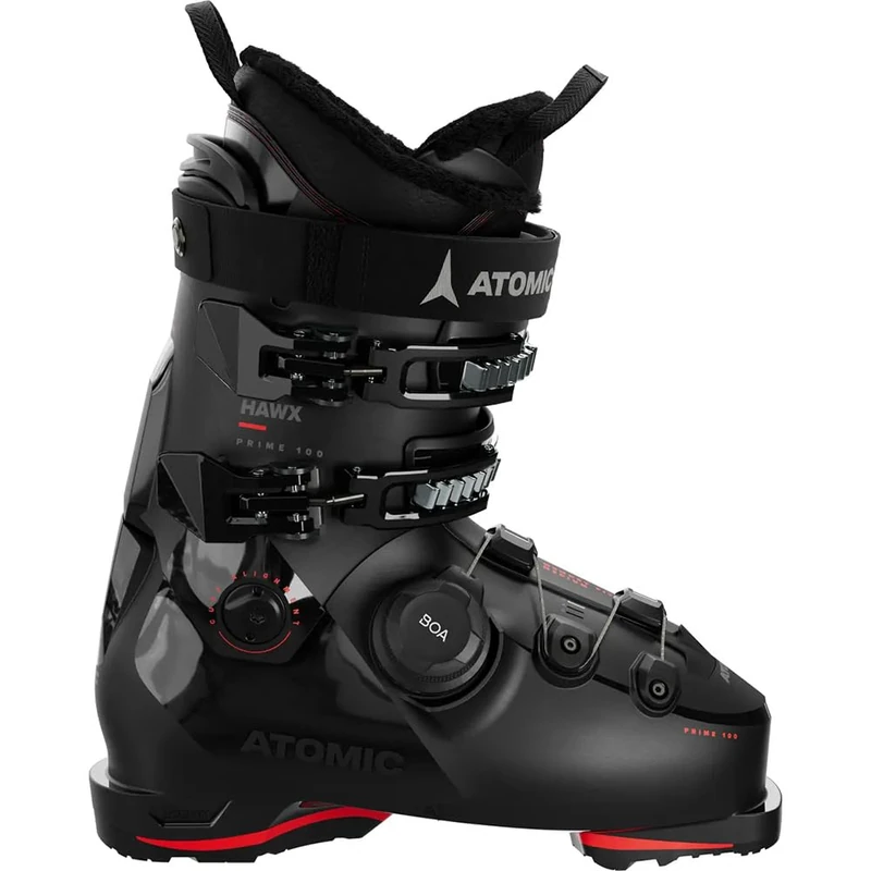 ATOMIC Hawk Prime 100 BOA GW Ski Boots - Size 30/30.5 - Alpine Ski Boots in Black/Red - Boots with 3D Ankle & Heel for Precise Fit - Ideal for Skiers with Medium Wide Feet