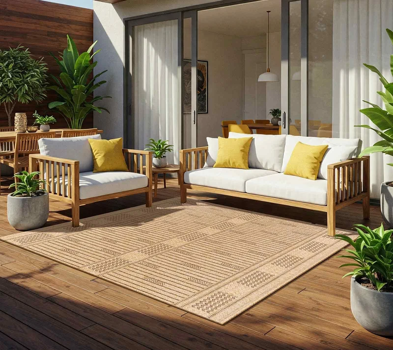 Livabliss Newman Indoor Outdoor Rug, Large Boho Rugs for Living Room 120x170 cm Dining, Kitchen Carpet, Patterned Neutral and Coloured Rugs, Waterproof, Stain Durable, Tan, Dark Brown