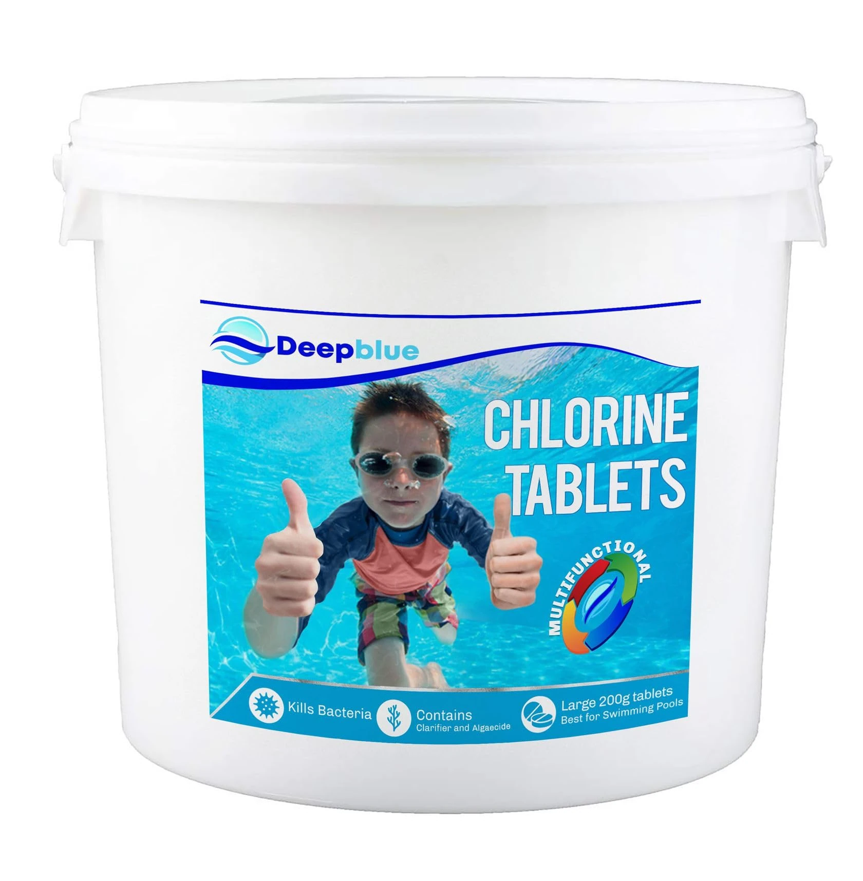 Deep Blue - 10 Kg Multifunctional 200g Chlorine Tablets With Long lasting Stabilised Clarifier Algae Inhibitor