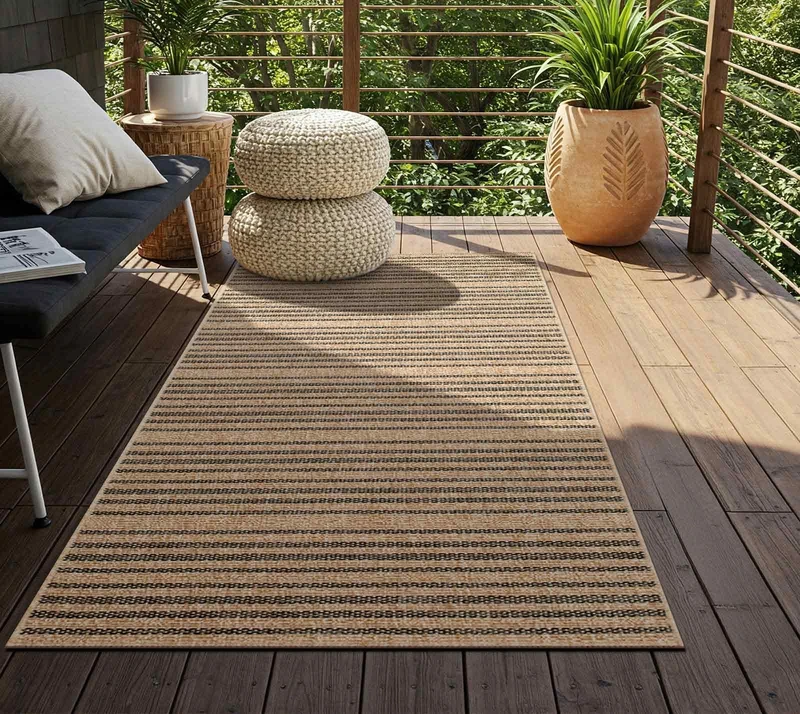 Livabliss Kumarina Indoor Outdoor, Large Boho for Living Room 80x220 cm Dining, Kitchen Carpet, Patterned Neutral and Coloured, Waterproof, Stain Durable, Tan, Black