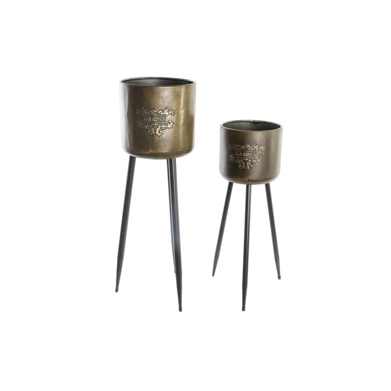Macetero Set of 2 Metal 25 x 25 x 80.5 Grabado Metal