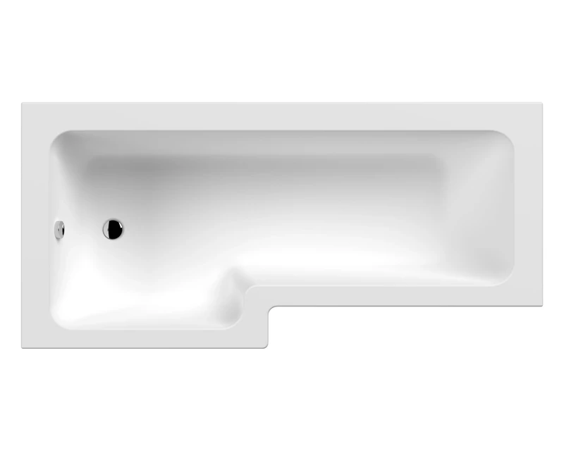 nuie NSK801S Modern Bathroom L Shape Square Shower Bath Tub and Legs - Left Hand, 1800 x 850 x 390mm, White