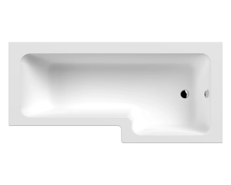 nuie NSK802S Modern Bathroom L Shape Square Shower Bath Tub and Legs - Right Hand, 1800 x 850 x 390mm, White