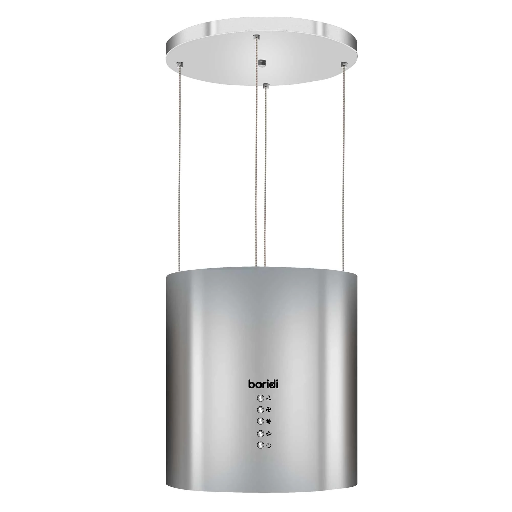 Baridi Island Cooker Hood, Pendant Style, Ø35cm, 3 Speed, LED Lights, Energy Class A, 530m³/h Airflow, Stainless Steel - DH220