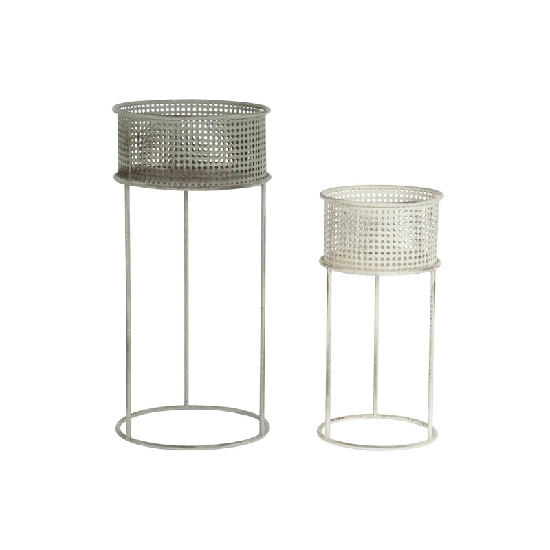 Macetero Set 2 Metal 33 x 33 x 70 cm Envejecido Blanco - Image 1