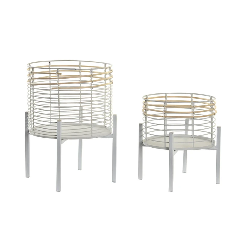 Macetero Set 2 Metal Ratan 25X25X32 White