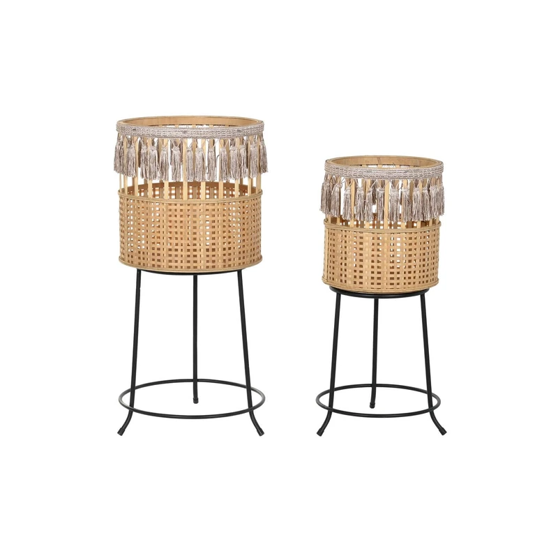 Macetero Set of 2 Bamboo Metal 32 x 32 x 68 cm Natural Brown - Image 1