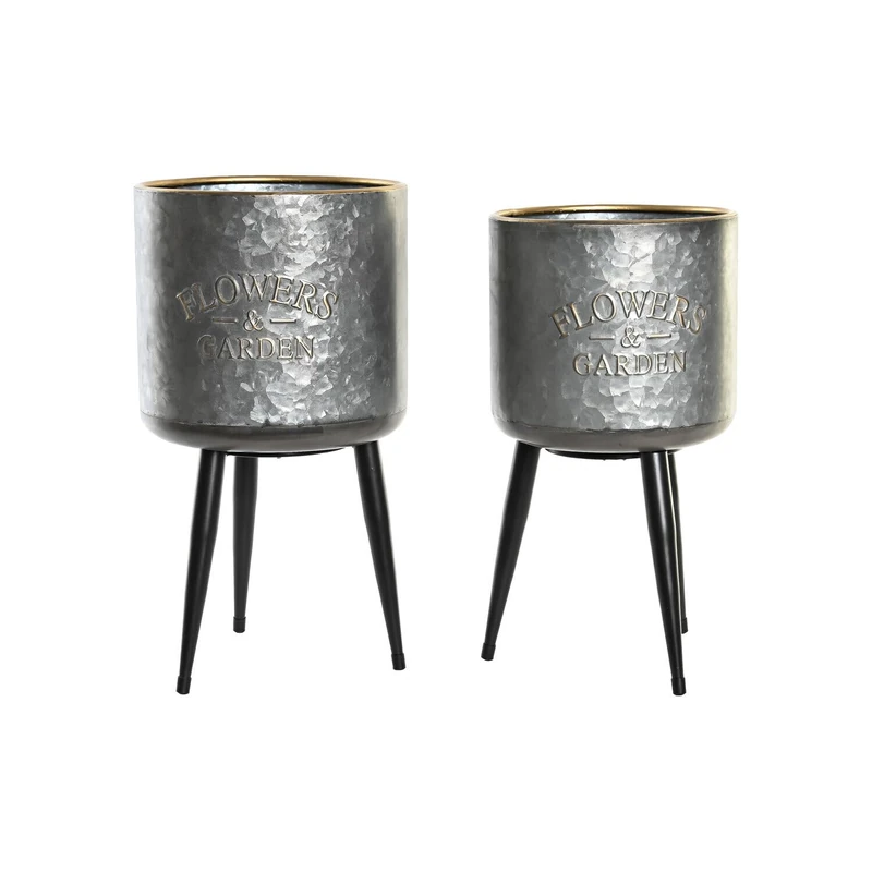 Macetero Set 2 Metal 25 x 25 x 46 cm Metal Gris