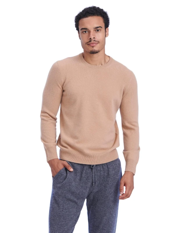 NAADAM Mens Cashmere Crewneck Sweater, Camel, M