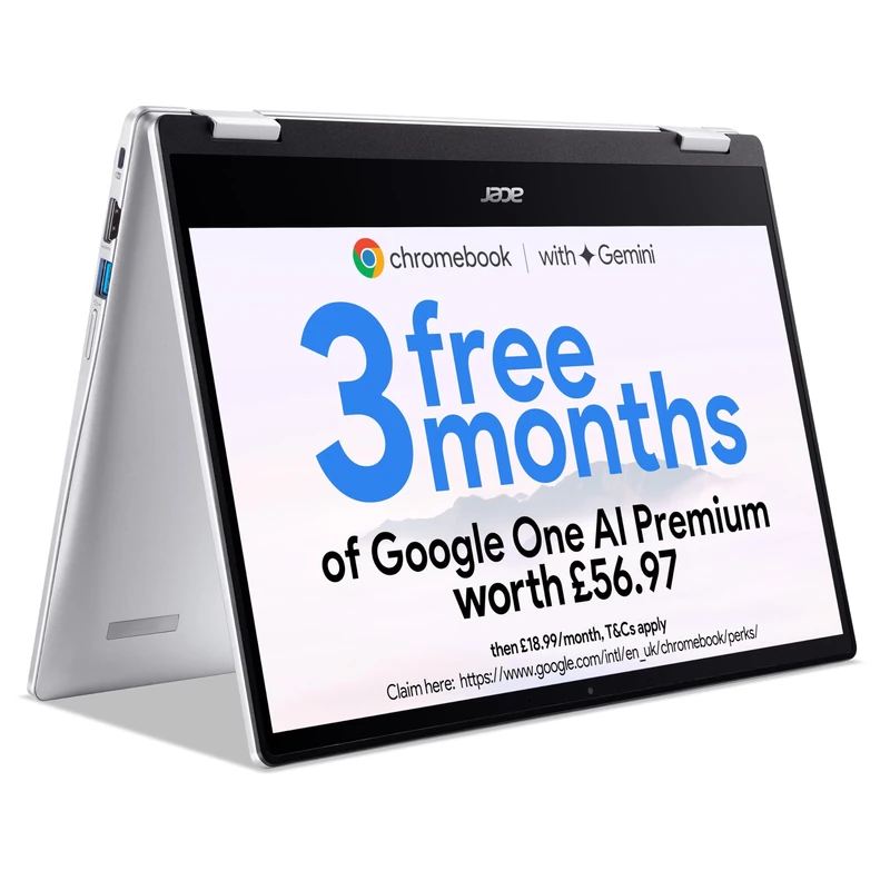 acer Chromebook Spin 314 CP314-1H Convertible Laptop - Intel Celeron N4500, 4GB, 64GB eMMC, Integrated Graphics, 14-inch Full HD Touchscreen, Google Chrome OS, Silver