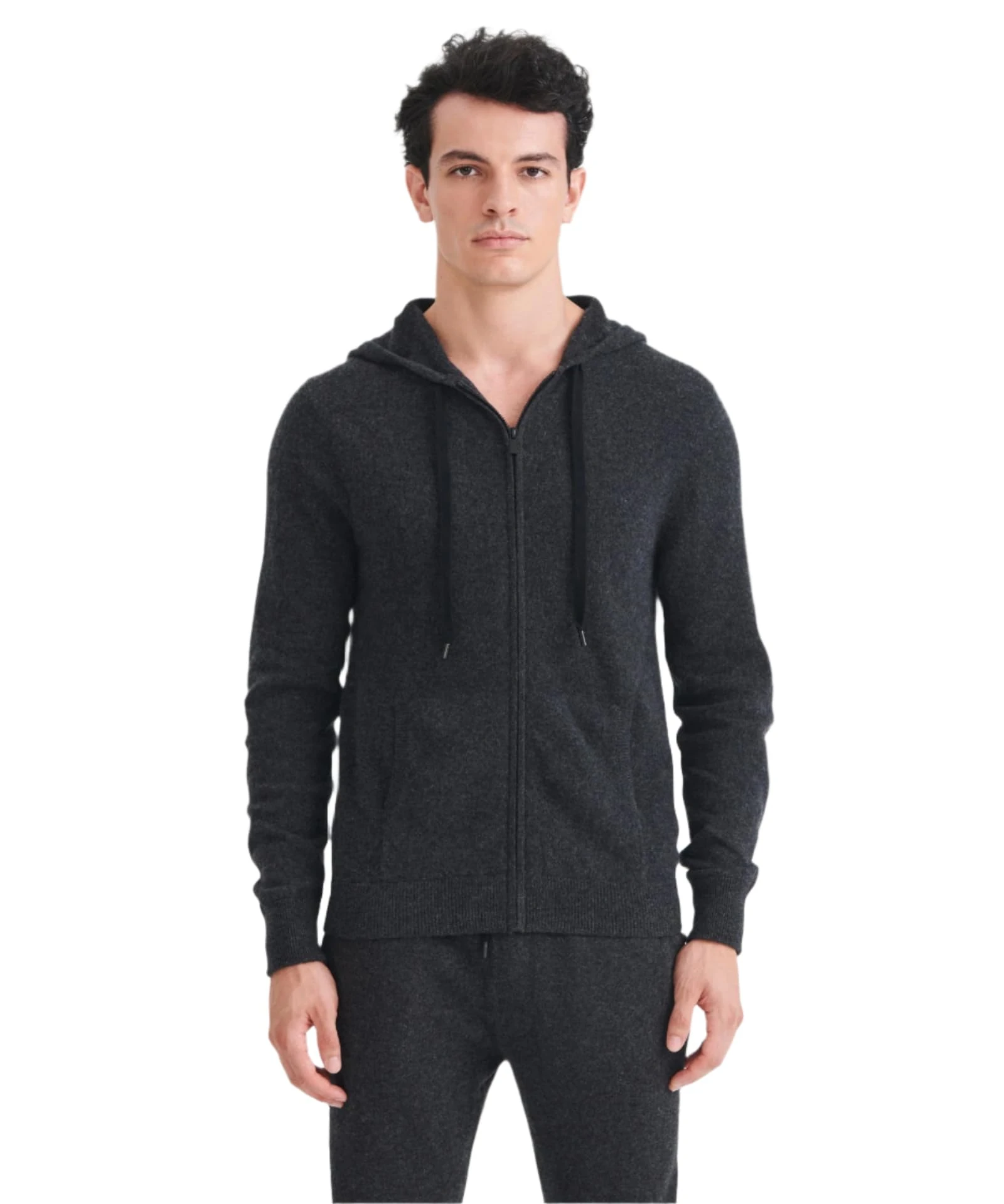 NAADAM Men's Signature Cashmere Zip Hoodie, Smoke, XL