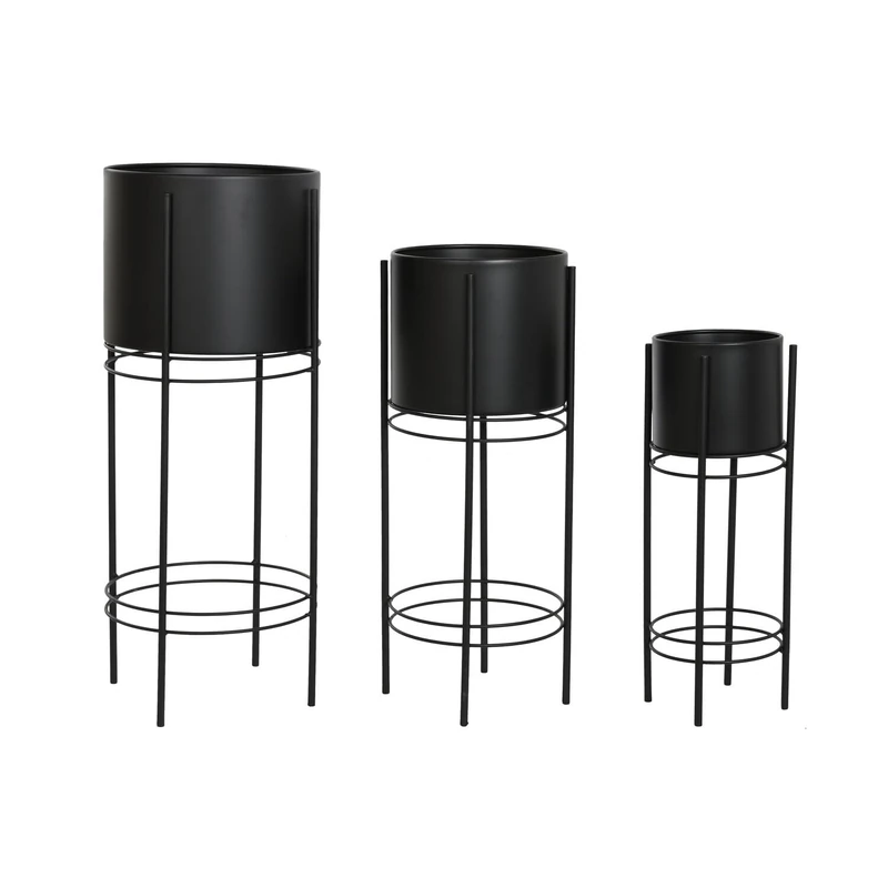 Macetero Set 3 Metal 30 x 30 x 70 cm Black