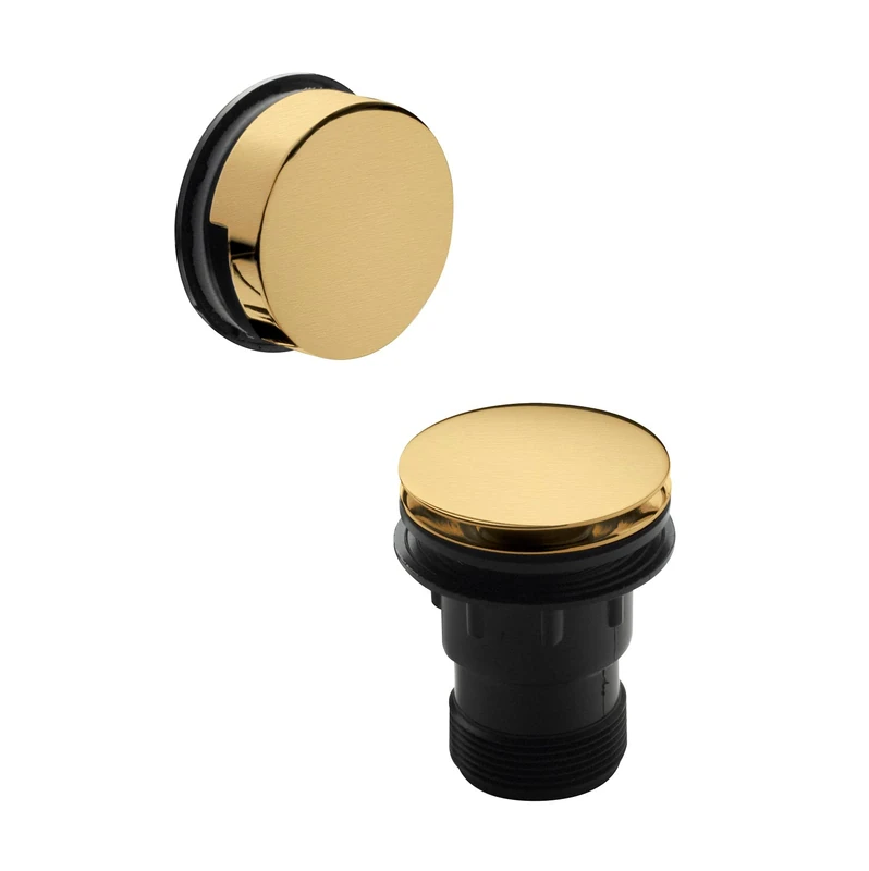 nuie E827E Modern Bathroom Round Inset Bath Push Button Waste, Brushed Brass