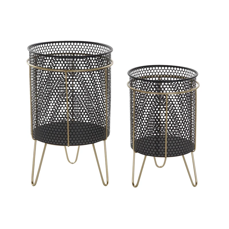 Macetero Set 2 Metal 36X36X58 30X48 Black - Image 1
