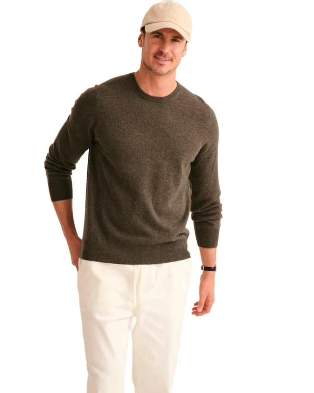 NAADAM Men's The Original Cashmere Crewneck Sweater Pullover, Olive, S