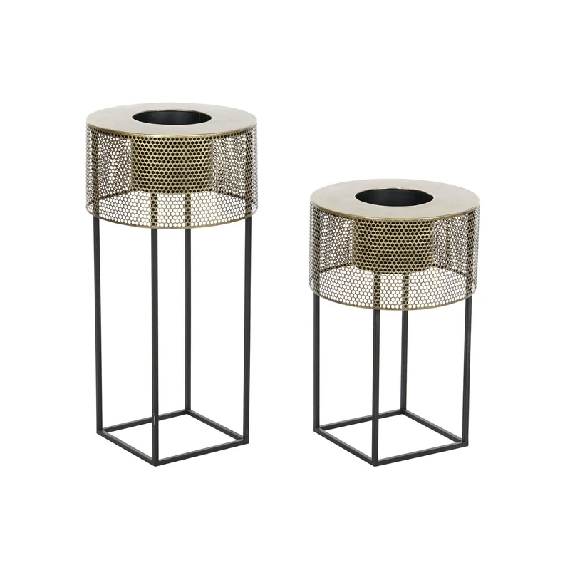 Macetero Set 2 Metal 33 x 33 x 67 cm Black