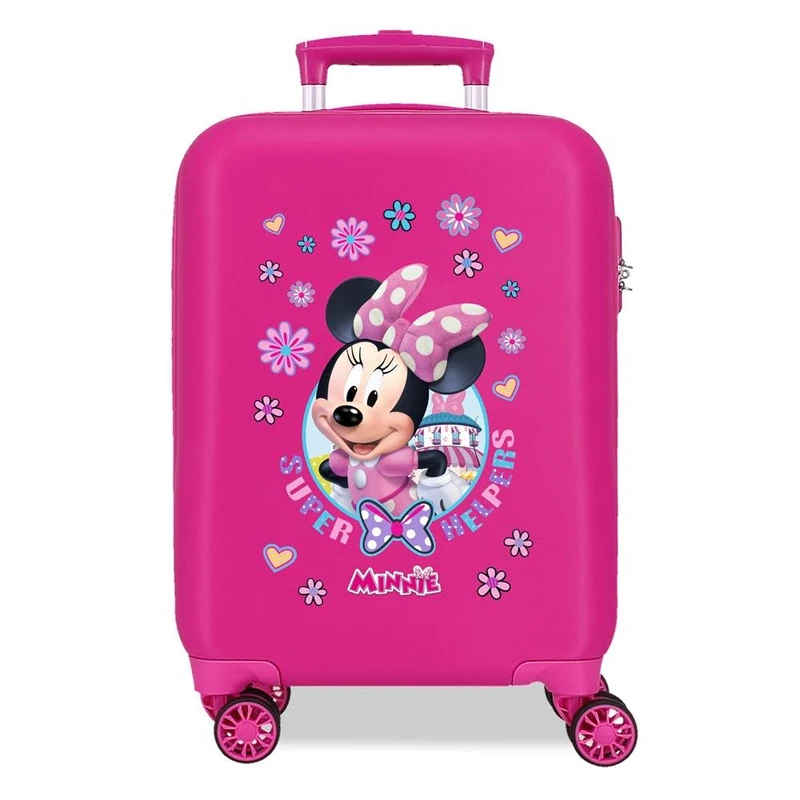 Disney Joumma Minnie Helpers Cabin Suitcase, Children's Suitcase, Made of ABS, a Durable Material, Four Double Wheels with Multi-Directional Swivel, Side Combination Lock, Pink, Suitcase 50