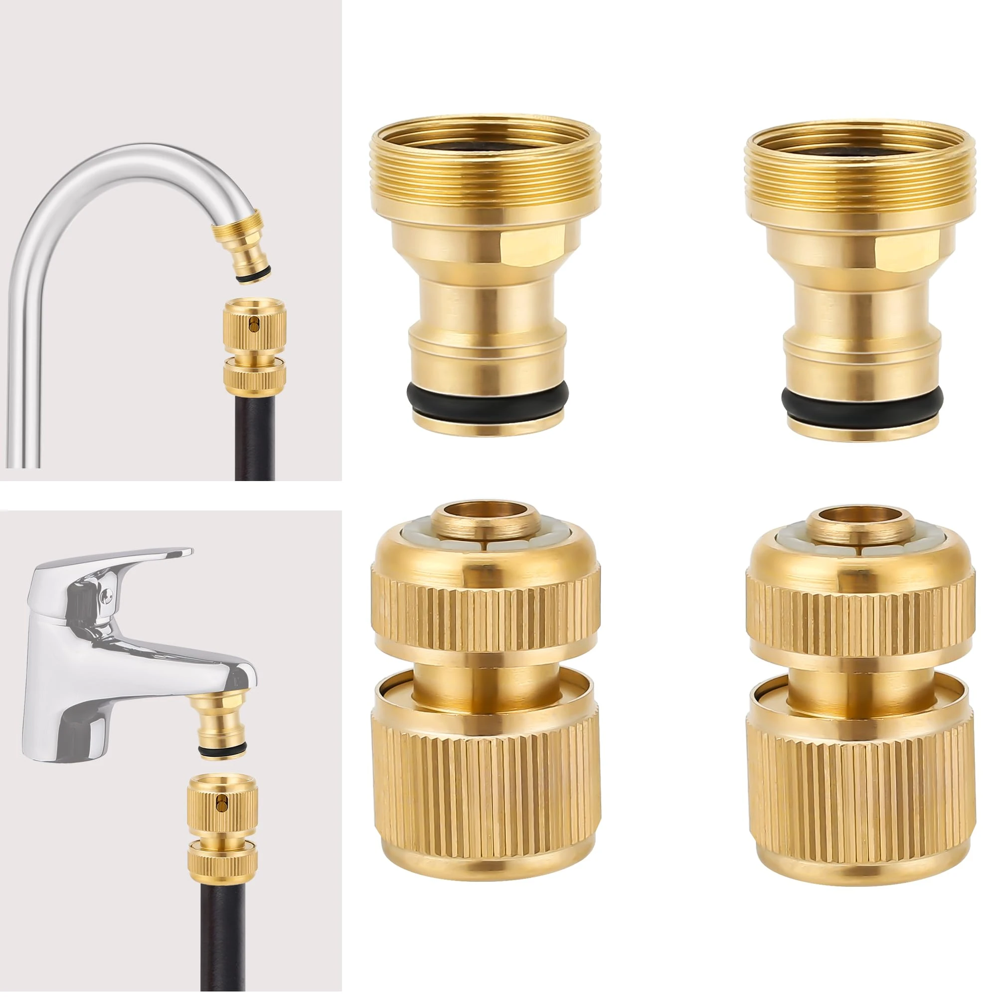 Sylken 4Pcs Brass Hose Fitting Set, 1/2" End Quick Connectors, Water Connector, Garden Faucet Connectors for Repairing and Connecting Garden Hose Pipes