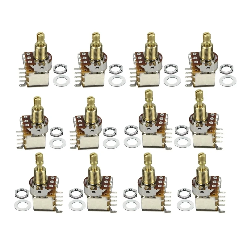 FLEOR 12PCS A500K+B500K Push Push Bounce Switch Potentiometer Long Split Copper Shaft for Electric Guitar Bass Volume/Tone Controls(Set of 6A6B)