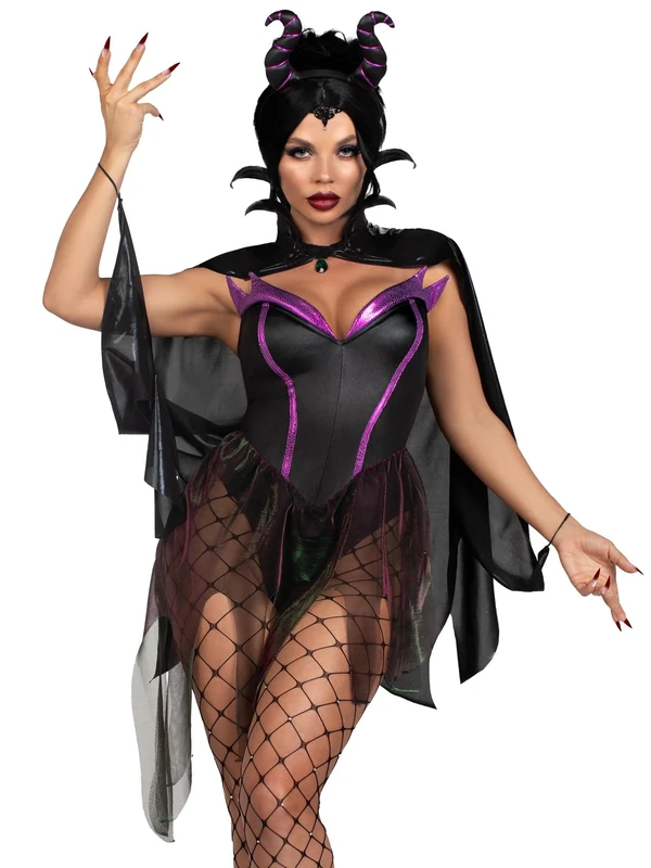 Leg Avenue 87238 03901 3 Pc Evil Enchantress Halloween Costume, Blk/Purple, S