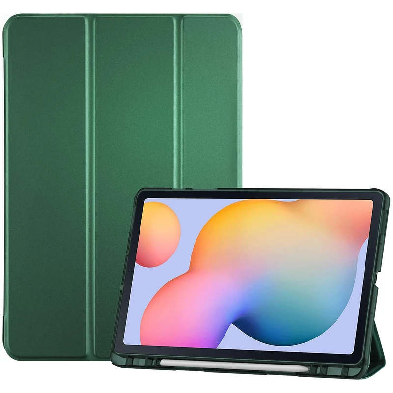 ProCase Case for Galaxy Tab S6 Lite 10.4 2024 2022 2020(SM-P620/P625/P613/P619/P615/P610), Trifold Stand Folio Soft TPU Translucent Back Cover with S Pen Holder Support Auto Wake/Sleep -Mgreen