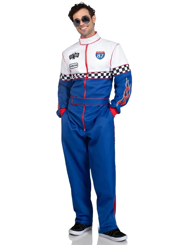 Leg Avenue Speedway Racer, features jumpsuit with pockets, two-way zipper, and patch accents, MULTICOLOR, MEDIUM