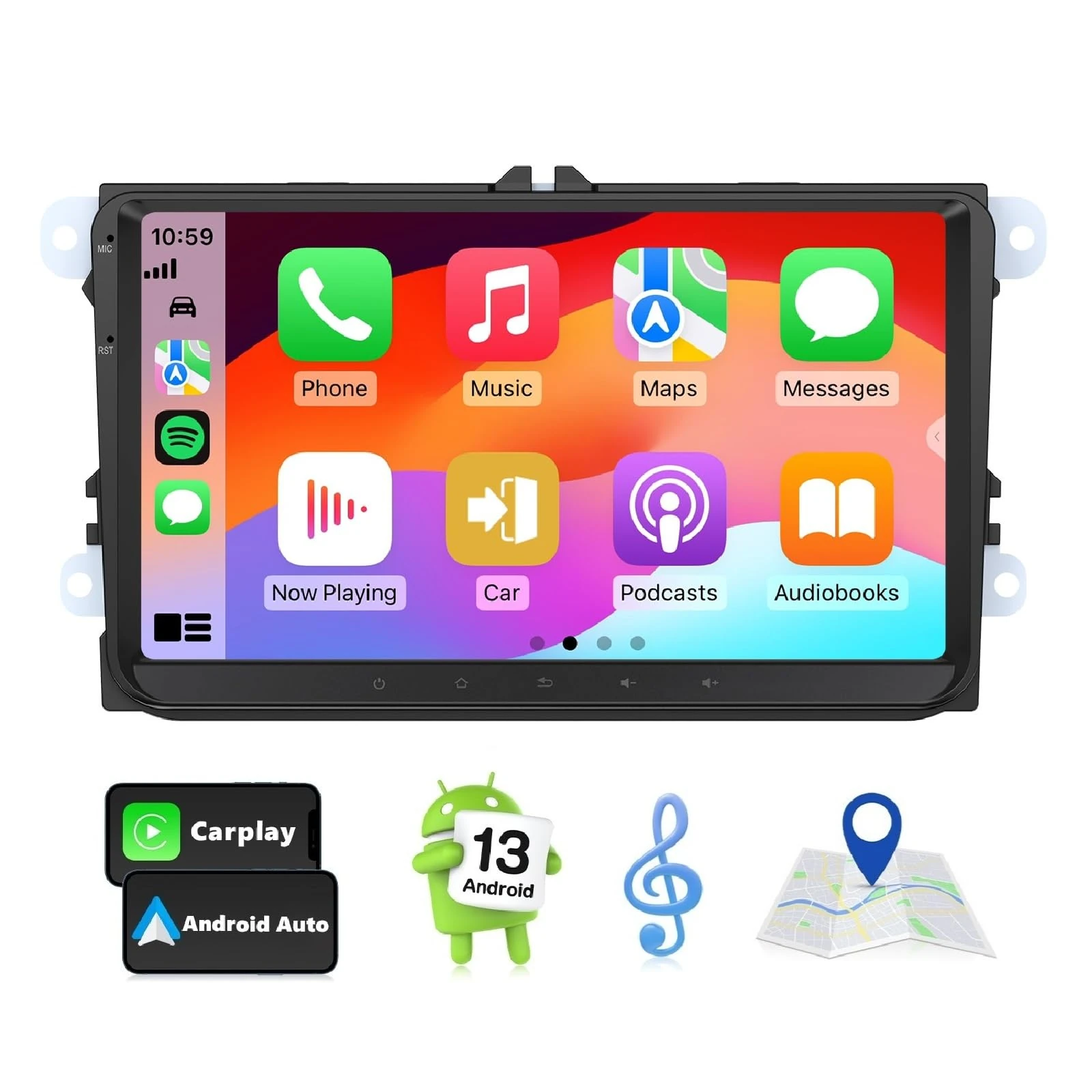 Eonon 9 inch for Volkswagen SEAT Skoda Polo Golf V/VI T5 Android 13 2+32GB Car Stereo CarPlay Android Auto MirrorLink Bluetooth Radio USB support Video Output OBDII DAB+ Backup Camera Headunit VWA13